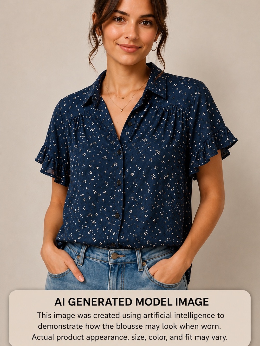 Universal Thread Dark Blue Floral Button Down Shirt Short Sleeve